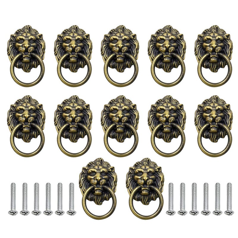 Luomorgo 12 Pack Cabinet Knobs Pulls Lion Head Ring Pulls Handle for Drawer Dresser Wardrobe Kitchen Cupboard, L 2.6" x W 1.6" - Image 1